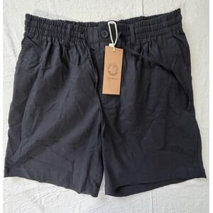 Sailwind Mens XL Black Linen Cotton Chino Shorts Elastic Waist Drawstring Casual